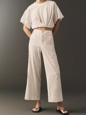 Anthropologie Maeve Colette European Linen High-Rise Wide-Leg Pants in Ivory